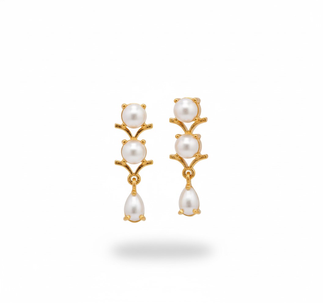 Elegant Pearl Necklace & Earring Set Single Line Design - Image 2