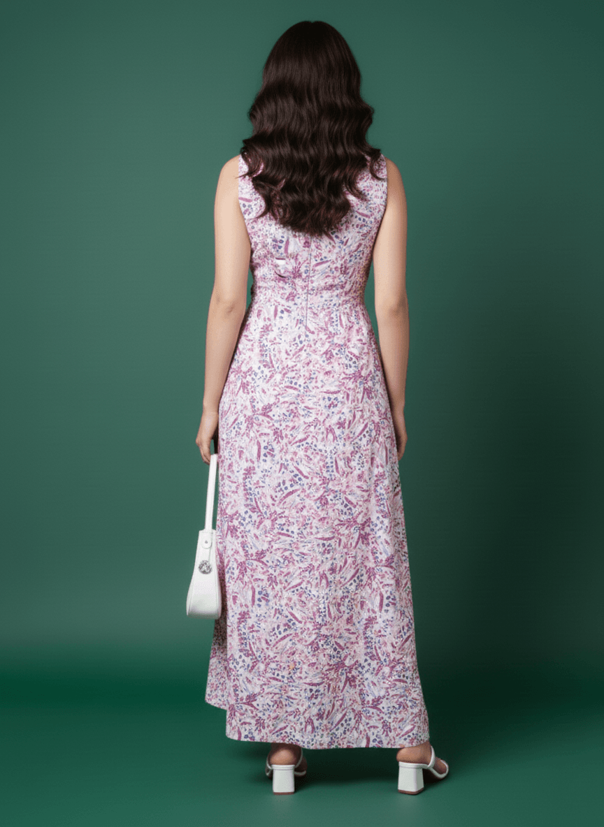 Pink Floral Fit & Flare Maxi Dress for Women Stylish Printed Long Dress - Image 2