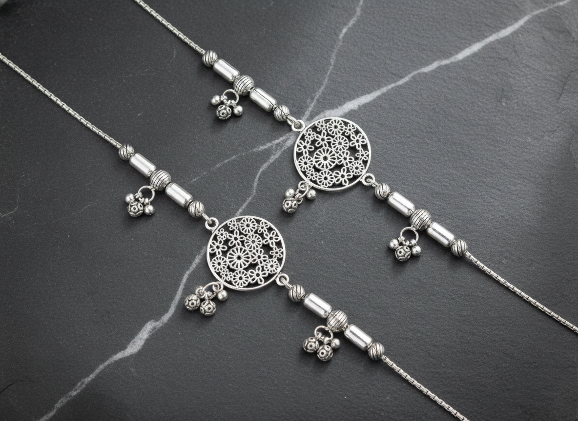 Silver Floral Charm Anklet - Image 2