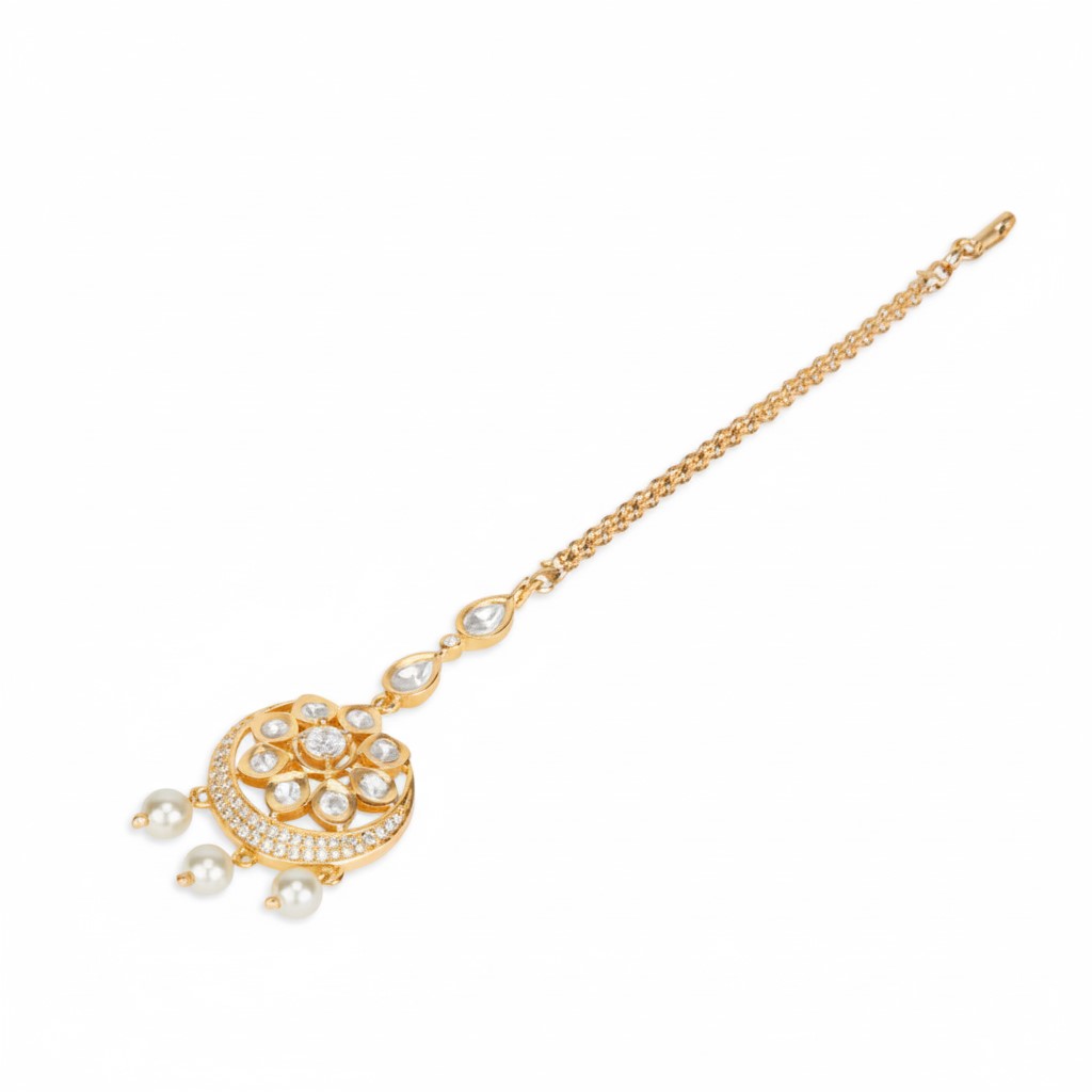 Starlight Bloom Kundan Maang Tikka Traditional Indian Bridal Jewelry - Image 3