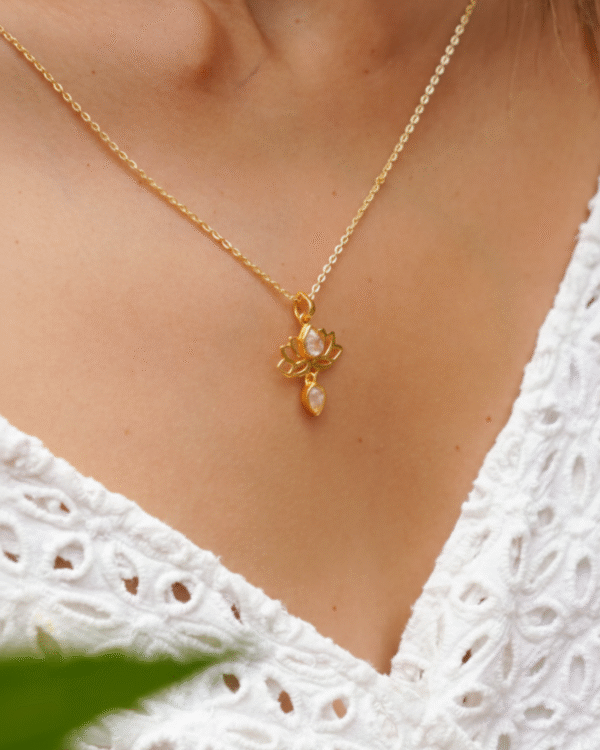 Gold Plated Lotus Moonstone Pendant Chain
