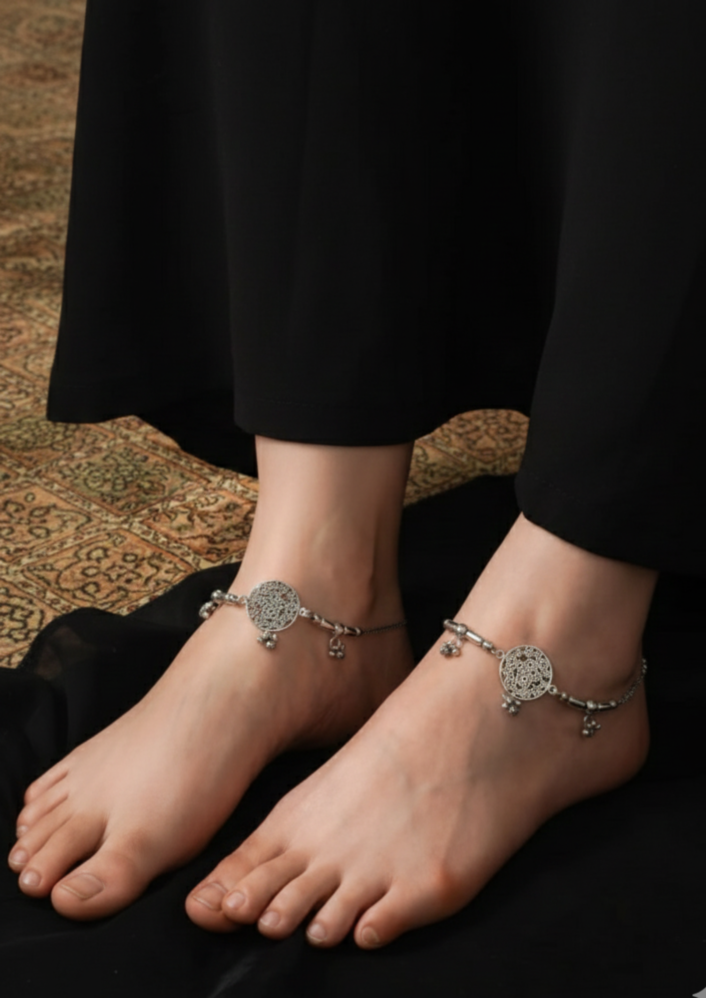 Silver Floral Charm Anklet