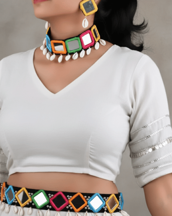 Handcrafted Ethnic Waist Belt with Multicolor Mirror Work & Shell Accents
