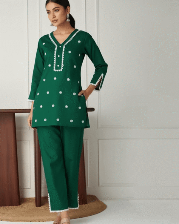 Women’s Cotton Slub Co-Ord Set Summer Embroidered Top & Palazzo for Daily, Office & Picnic Wear