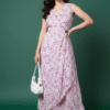 Pink Floral Fit & Flare Maxi Dress for Women Stylish Printed Long Dress