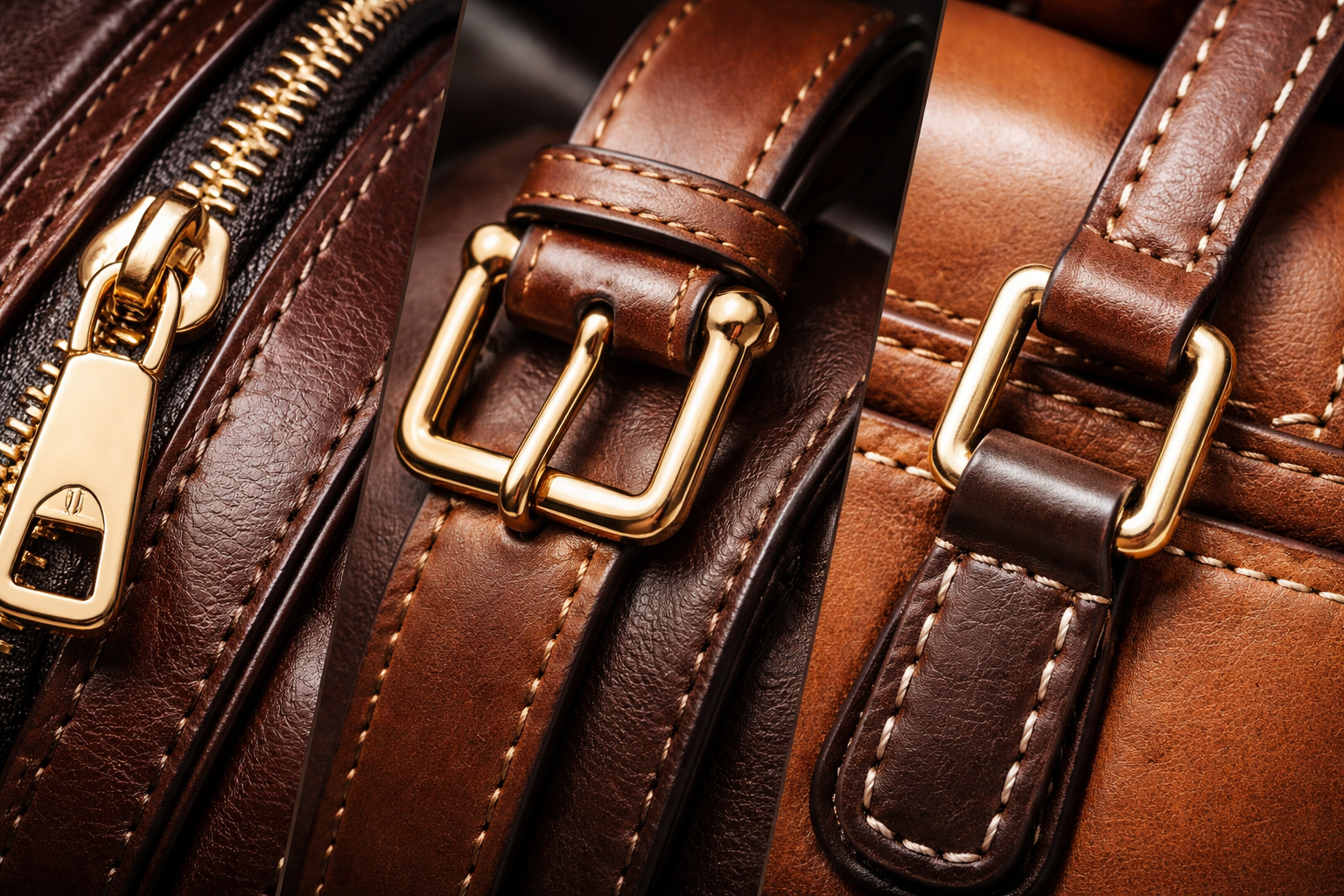Premium leather bag hardware details